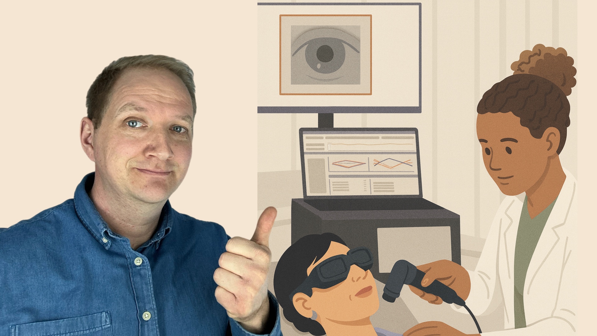 Man gibt einen Daumen hoch für eine Audiologin die einen kalorischen Test durchführt