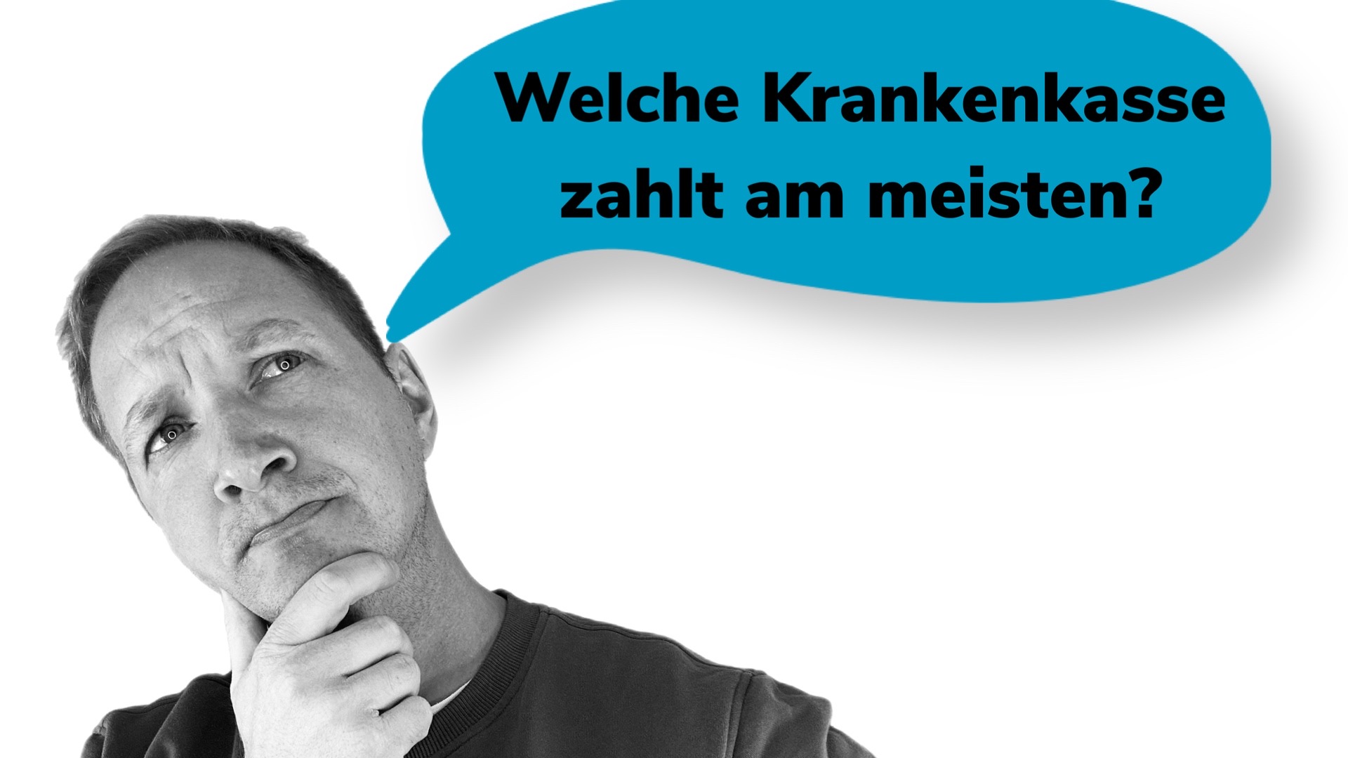 Mann mit fragendem Blick und Sprechblase „Welche Krankenkasse zahlt am meisten?“ – Symbolbild zur Erstattung von Hörgeräten durch Krankenversicherungen.